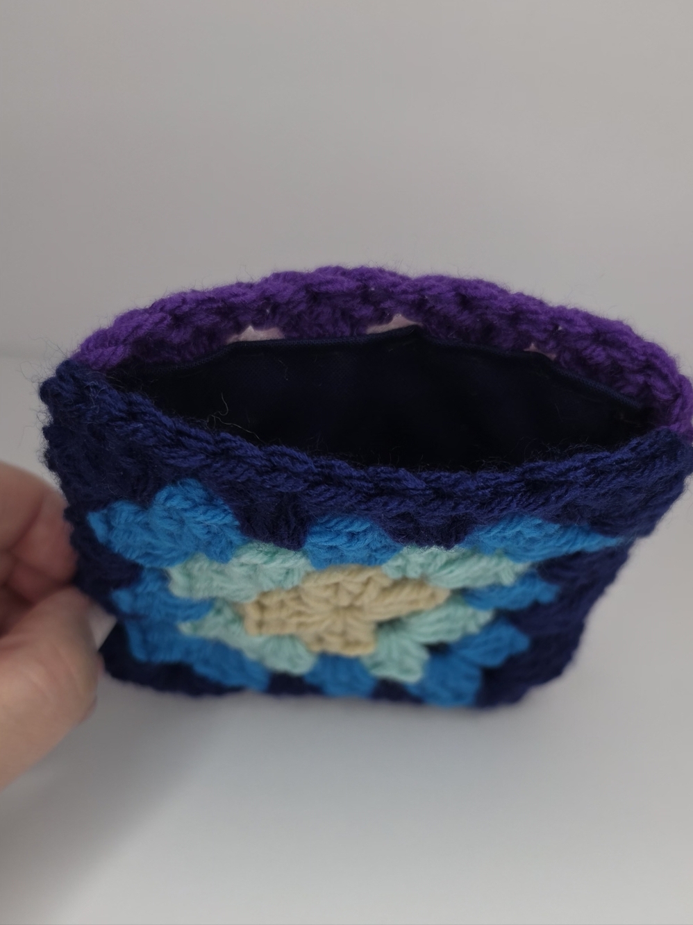 Handmade Crocheted Multicolor Coin Pouch - Blue & Purple